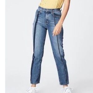 Carmar Denim Ursula Straight High-Rise Jeans Dark Blue Stripes Distressed Rips